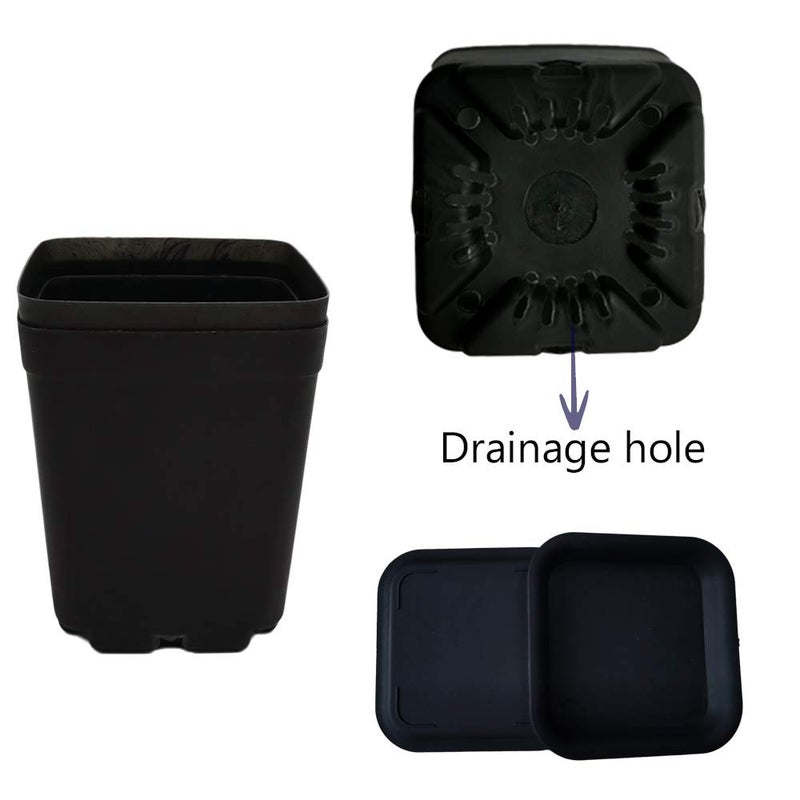 OJYUDD 24 Pack 3 Inch Black Nursery Pot Flower Pots Square Plastic Plant Pot Plastic Starter Pots with Saucer Basket Indoor Outdoor for Your Room,Garden Office and Balcony Decor - Image 3
